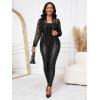 image:imageOYOANGLE Womens Lace Long Sleeve Bomber Jacket Stand Collar Sheer Zip Up Jackets OutwearBlack