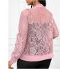 image:imageOYOANGLE Womens Lace Long Sleeve Bomber Jacket Stand Collar Sheer Zip Up Jackets OutwearPink
