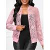 image:imageOYOANGLE Womens Lace Long Sleeve Bomber Jacket Stand Collar Sheer Zip Up Jackets OutwearPink