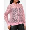 image:imageOYOANGLE Womens Lace Long Sleeve Bomber Jacket Stand Collar Sheer Zip Up Jackets OutwearPink