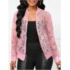 image:imageOYOANGLE Womens Lace Long Sleeve Bomber Jacket Stand Collar Sheer Zip Up Jackets OutwearPink