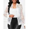 image:imageOYOANGLE Womens Lace Long Sleeve Bomber Jacket Stand Collar Sheer Zip Up Jackets OutwearWhite