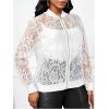 image:imageOYOANGLE Womens Lace Long Sleeve Bomber Jacket Stand Collar Sheer Zip Up Jackets OutwearWhite