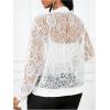 image:imageOYOANGLE Womens Lace Long Sleeve Bomber Jacket Stand Collar Sheer Zip Up Jackets OutwearWhite