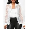 image:imageOYOANGLE Womens Lace Long Sleeve Bomber Jacket Stand Collar Sheer Zip Up Jackets OutwearWhite