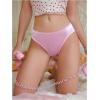 image:imageOYOANGLE Womens Satin Panties Lace Trim Cut Out Briefs Mid Rise Cute UnderwearPink