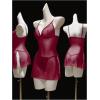 image:imageOYOANGLE Womens Sheer Lingerie Set V Neck Side Slit Chemise Nightgown and Thongs See Through SleepwearBurgundy