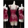 image:imageOYOANGLE Womens Sheer Lingerie Set V Neck Side Slit Chemise Nightgown and Thongs See Through SleepwearBurgundy