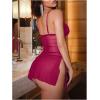 image:imageOYOANGLE Womens Sheer Lingerie Set V Neck Side Slit Chemise Nightgown and Thongs See Through SleepwearHot Pink