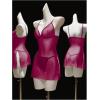 image:imageOYOANGLE Womens Sheer Lingerie Set V Neck Side Slit Chemise Nightgown and Thongs See Through SleepwearHot Pink