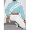 image:imageOYOANGLE Womens Zip Up Cropped Running Jackets Color Block Drawstring Sports Coat Long Sleeve Light OuterwearBlue