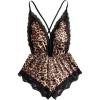 image:imageOYOANGLE Womens Cheetah Print Satin Lingerie Bodysuits Leopard Lace Trim Criss Cross Teddy BabydollsBrown