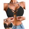 image:imageOYOANGLE Womens Front Closure Wireless Bra Metallic Sparkly Strap Criss Cross Y Back Halter BrasBlack