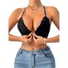 image:imageOYOANGLE Womens Lace Front Closure Underwire Bra Rhinestone Shiny Halter Bralette Non Padded BrasBlack