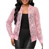 image:imageOYOANGLE Womens Lace Long Sleeve Bomber Jacket Stand Collar Sheer Zip Up Jackets OutwearPink