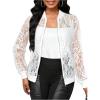 image:imageOYOANGLE Womens Lace Long Sleeve Bomber Jacket Stand Collar Sheer Zip Up Jackets OutwearWhite