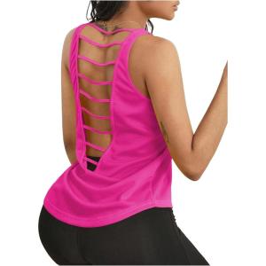 image:imageOYOANGLE Womens Workout Tank Top Cut Out Backless Running Sports Athletic Sleeveless TopsHot Pink