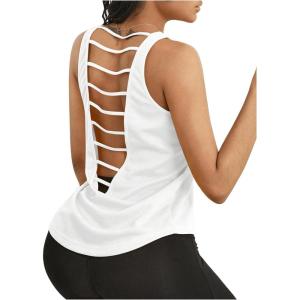 image:imageOYOANGLE Womens Workout Tank Top Cut Out Backless Running Sports Athletic Sleeveless TopsWhite