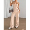 image:imageOYOANGLE Womens Strappy Backless Jumpsuits Wide Leg Sleeveless One Piece Summer Outfits Rompers OverallsApricot