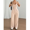 image:imageOYOANGLE Womens Strappy Backless Jumpsuits Wide Leg Sleeveless One Piece Summer Outfits Rompers OverallsApricot
