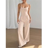 image:imageOYOANGLE Womens Strappy Backless Jumpsuits Wide Leg Sleeveless One Piece Summer Outfits Rompers OverallsApricot