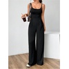 image:imageOYOANGLE Womens Strappy Backless Jumpsuits Wide Leg Sleeveless One Piece Summer Outfits Rompers OverallsBlack