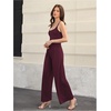 image:imageOYOANGLE Womens Strappy Backless Jumpsuits Wide Leg Sleeveless One Piece Summer Outfits Rompers OverallsBurgundy