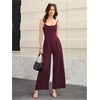 image:imageOYOANGLE Womens Strappy Backless Jumpsuits Wide Leg Sleeveless One Piece Summer Outfits Rompers OverallsBurgundy