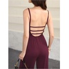image:imageOYOANGLE Womens Strappy Backless Jumpsuits Wide Leg Sleeveless One Piece Summer Outfits Rompers OverallsBurgundy