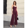 image:imageOYOANGLE Womens Strappy Backless Jumpsuits Wide Leg Sleeveless One Piece Summer Outfits Rompers OverallsBurgundy