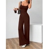 image:imageOYOANGLE Womens Strappy Backless Jumpsuits Wide Leg Sleeveless One Piece Summer Outfits Rompers OverallsCoffee Brown