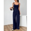 image:imageOYOANGLE Womens Strappy Backless Jumpsuits Wide Leg Sleeveless One Piece Summer Outfits Rompers OverallsDark Blue