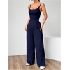 image:imageOYOANGLE Womens Strappy Backless Jumpsuits Wide Leg Sleeveless One Piece Summer Outfits Rompers OverallsDeep Blue