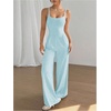 image:imageOYOANGLE Womens Strappy Backless Jumpsuits Wide Leg Sleeveless One Piece Summer Outfits Rompers OverallsLight Blue