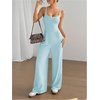 image:imageOYOANGLE Womens Strappy Backless Jumpsuits Wide Leg Sleeveless One Piece Summer Outfits Rompers OverallsLight Blue