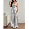 image:imageOYOANGLE Womens Strappy Backless Jumpsuits Wide Leg Sleeveless One Piece Summer Outfits Rompers OverallsLight Grey