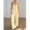 image:imageOYOANGLE Womens Strappy Backless Jumpsuits Wide Leg Sleeveless One Piece Summer Outfits Rompers OverallsLight Yellow