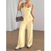 image:imageOYOANGLE Womens Strappy Backless Jumpsuits Wide Leg Sleeveless One Piece Summer Outfits Rompers OverallsLight Yellow