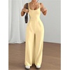 image:imageOYOANGLE Womens Strappy Backless Jumpsuits Wide Leg Sleeveless One Piece Summer Outfits Rompers OverallsLight Yellow