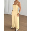 image:imageOYOANGLE Womens Strappy Backless Jumpsuits Wide Leg Sleeveless One Piece Summer Outfits Rompers OverallsLight Yellow