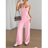 image:imageOYOANGLE Womens Strappy Backless Jumpsuits Wide Leg Sleeveless One Piece Summer Outfits Rompers OverallsPink