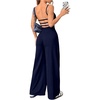 image:imageOYOANGLE Womens Strappy Backless Jumpsuits Wide Leg Sleeveless One Piece Summer Outfits Rompers OverallsDeep Blue